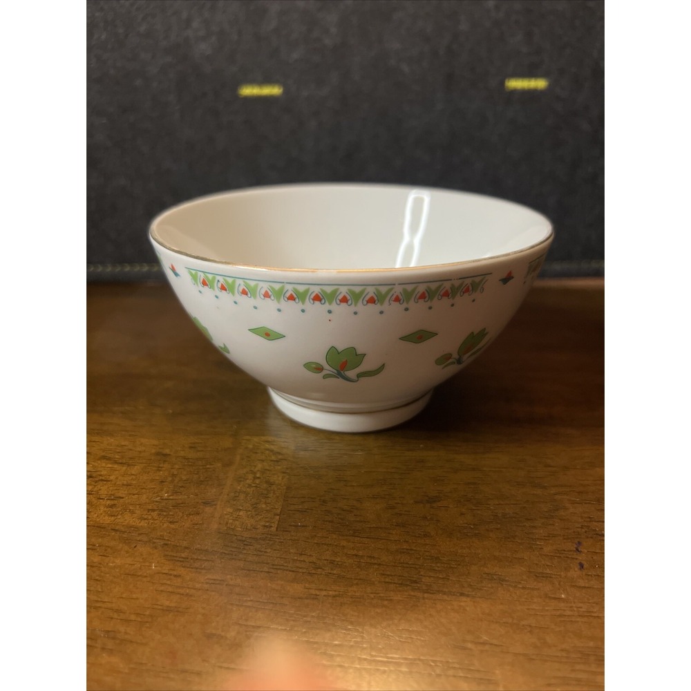 Vintage 1970 Green Forest Chinese Authentic  Rice Bowl‎ White Action Industries